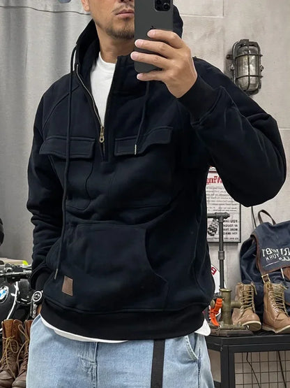 saferido Male Clothes 90s Vintage Hoodies Sweatshirt for Men Half Zip Green Aesthetic Hooded Cheap Harajuku Fashion Winter Loose New in S