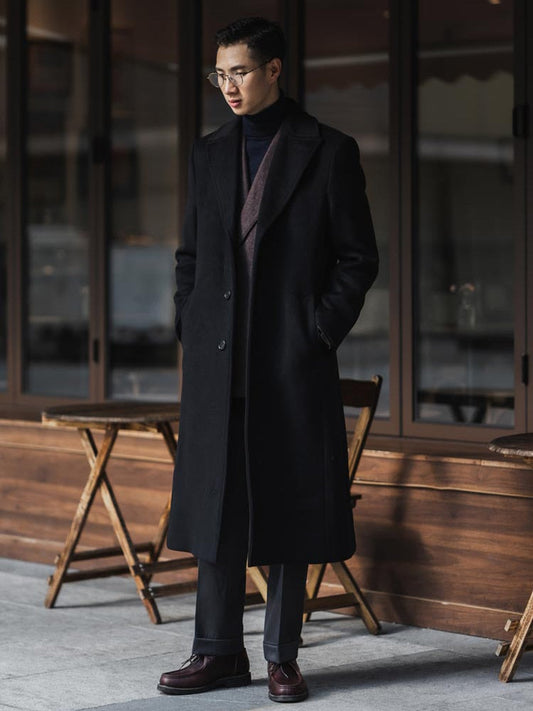 Autumn Winter Long Warm Black Trench Coat Men Single Breasted Luxury Wool Blends Overcoat High Quality Clothing