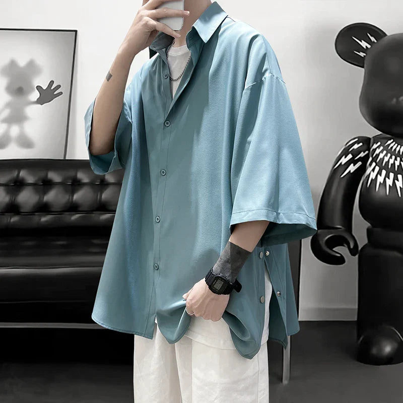 saferido Summer Short Sleeved Shirt Men Fashion Social Mens Dress Shirt Korean Loose Casual Ice Silk Shirt Mens Oversized White Shirts