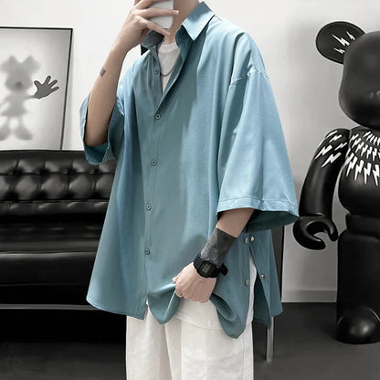saferido Summer Short Sleeved Shirt Men Fashion Social Mens Dress Shirt Korean Loose Casual Ice Silk Shirt Mens Oversized White Shirts