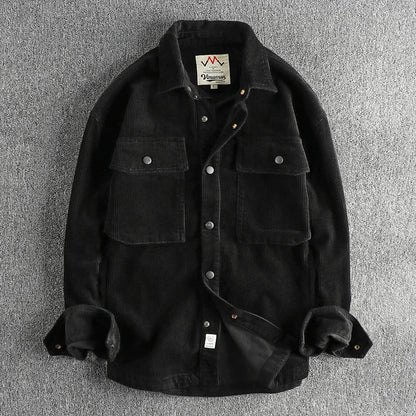 Winter Thick Washed Corduroy Long-sleeved Shirt Men's Retro Fashionable Workwear Large Pocket Solid Color Casual Jacket