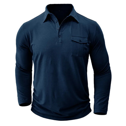 saferido New Spring Autumn Polo Shirt Men Solid Color Turn Down Collar Casual Tops Tees Mens Long Sleeve Polos Tops 60% Cotton Tshirt Man