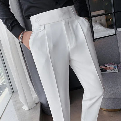 saferido British Style Autumn Solid High Quality Dress Pant Men Slim Casual Office Trousers Formal Social Wedding Party Suit Pants