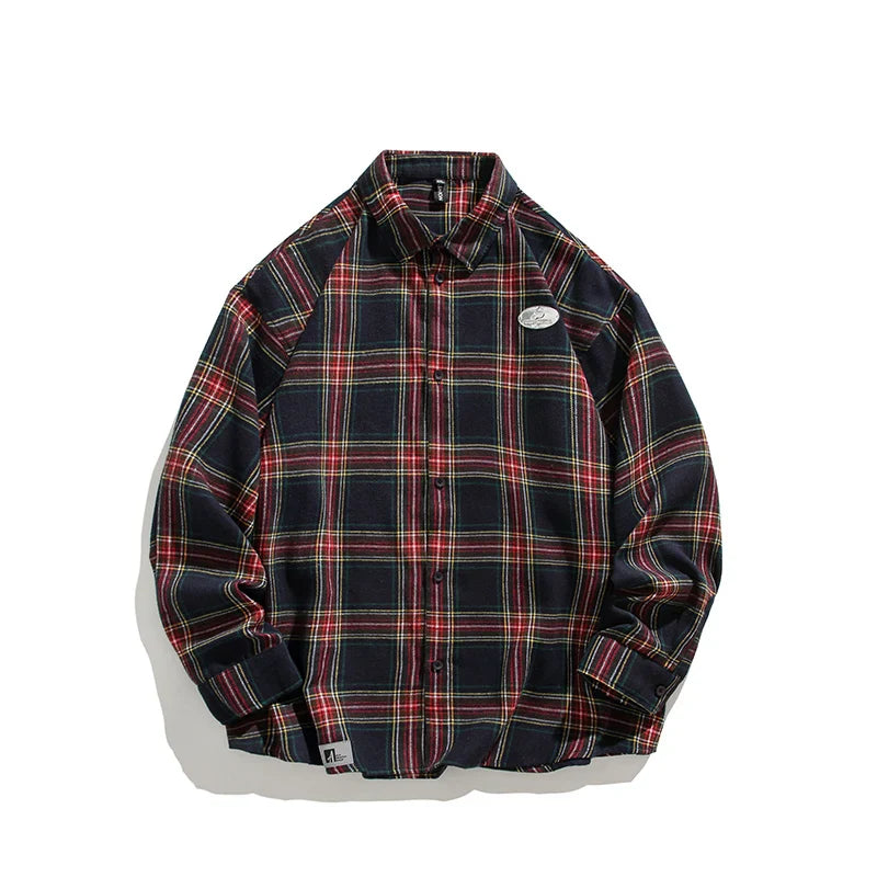 saferido Autumn Long Sleeved Shirt Men Oversized Fashion Retro Plaid Shirt Men Streetwear Korean Loose Casual Shirt Mens Vintage Shirts