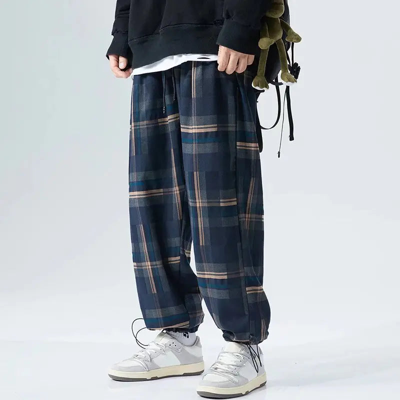 saferido Ankle-Length Plaid Harem Pants Men Clothing Joggers Men Pants Trousers Japanese Fashion Sweatpants S-5XL Streerwear