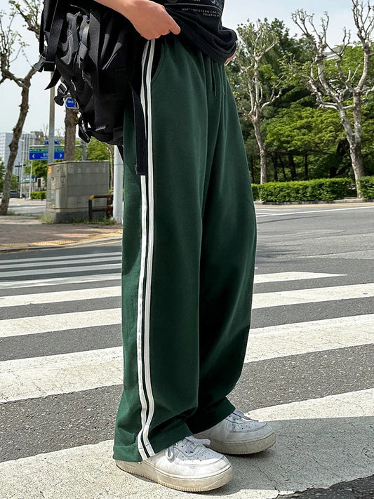 saferido 2024 Summer Men's Contract Color Striped Sweatpants New Korean Style Elastic Waist Wide Leg Pants Fashion Male Trousers
