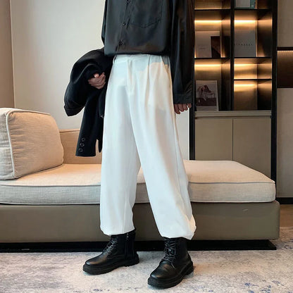 saferido Black White Suit Pants Men Loose Drape Sports Trousers Fashion Spring Summer Solid All-match Casual Loop Design Pants