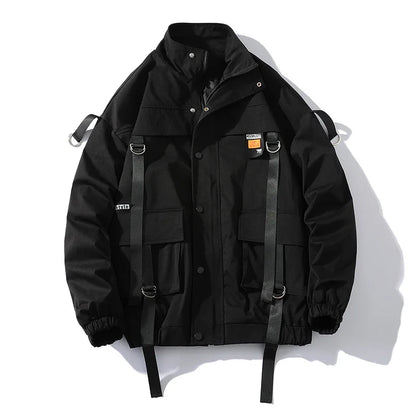 saferido New Ribbon Stand Collar Work Coat Men's Spring and Autumn Fried Street Personality Streamer Top Loose Large Size Jacket