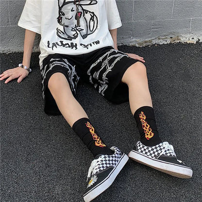 saferido Mens Casual Shorts Summer Hip-Hop Street Harajuku Style Personalized Print Simple Sports Shorts Boys Loose Straight Pants