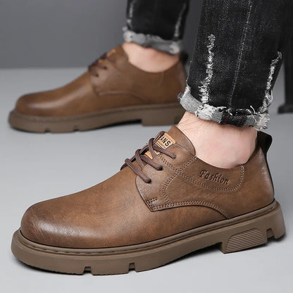 saferido Cow Leather Autumn Platform Shoes for Men Fashion Casual New Designer Derby Shoes Male Low Top Work Ankle Boots Men