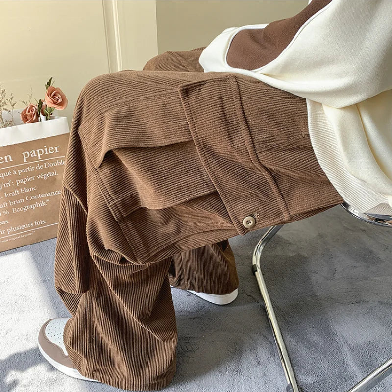 saferido Spring And Summer New Trendy Retro Large Pocket Ankle Overalls Solid Color Drawstring Loose Casual Sports Trousers For Men M-3XL