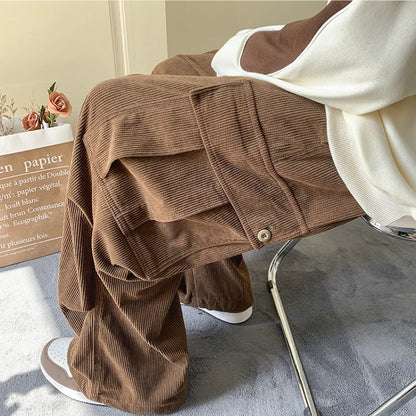 saferido Spring And Summer New Trendy Retro Large Pocket Ankle Overalls Solid Color Drawstring Loose Casual Sports Trousers For Men M-3XL