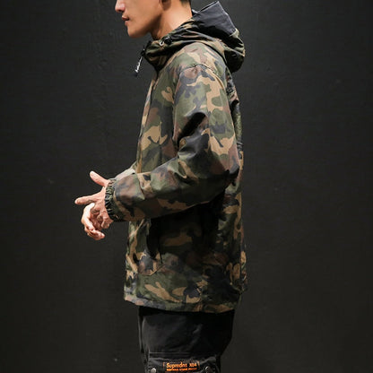 Autumn Japanese Vintage Camouflage Jacket Men Streetwear Pullover Men Jacket Pocket Loose Hooded Mens Jackets