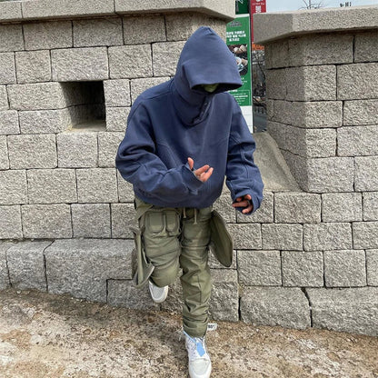 saferido Sweatshirt For Men Hooded Buttoned Oversize High Street Solid Color 2024 New Spring Summer Trendy Streetwear