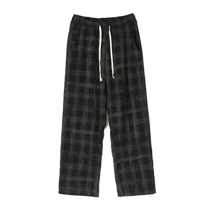 saferido Men Checkered Casual Pants Loose Straight Corduroy Pants Sweatpants Man Fashion Streetwear Spring New Hip Hop Trousers