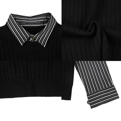 saferido New Style Men Spring High Quality Fake 2 Pieces Knitted Sweaters/Male Slim Fit Fashion Shirt Collar Pullover Man Casual Sweater