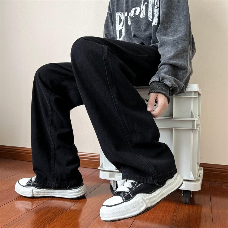 Blue Jeans Men Ankle length Jeans Male Straight Denim Pants Men New Streetwear Baggy Jeans Ins Washed Denim Pants Black Clothes
