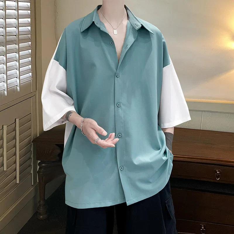saferido Summer Short Sleeve Shirt Men Fashion Oversized Ice Silk Shirt Men Streetwear Loose Dress Shirts Mens Hawaiian Shirt M-3XL