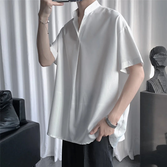 saferido Ice One Button Korean Fashions Shirts & Blouses Summer Short Sleeve Vintage Shirts Mens Casual Japanese Style Tops 5XL