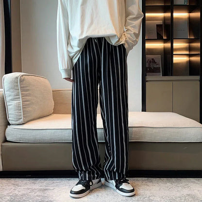 saferido Loose Casual Straight Casual Pants Mens Fashion Spring Summer All-match Fashion Striped Sports Trousers Hip Hop Mopping Pants