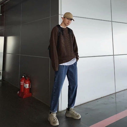 New Men's Sweater Autumn Fashion Solid Color Wool Sweater Slim Fit Men's Street Wear Men's Knitted Sweater Men's Pullover