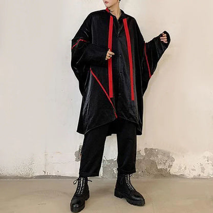 saferido Mens Japanese Dark Style Contrast Color Long-Sleeve Shirt 2024 New Autumn Genderless Fashion Personality Street Loose Top Unisex