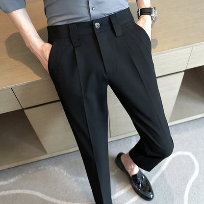 saferido Korean Style New Spring and Autumn Suit Trousers Men's Slim Casual Pants Fashion Business Brand Thin Trousers Classic Style