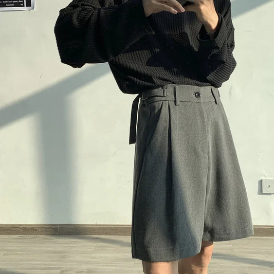 saferido Summer Suit Shorts Men Fashion Social Mens Dress Shorts Korean Loose Business Casual Shorts Mens Grey Black Office Formal Shorts