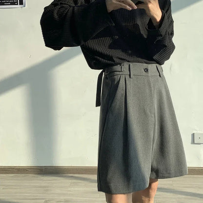 saferido Summer Suit Shorts Men Fashion Social Mens Dress Shorts Korean Loose Business Casual Shorts Mens Grey Black Office Formal Shorts