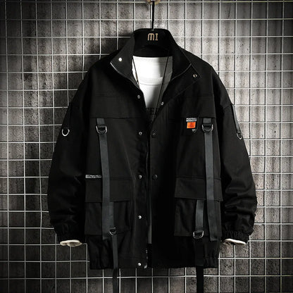 saferido New Ribbon Stand Collar Work Coat Men's Spring and Autumn Fried Street Personality Streamer Top Loose Large Size Jacket