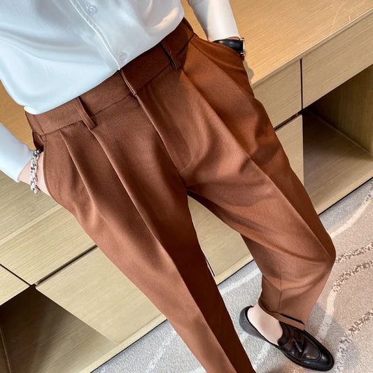 saferido Men High Quality Black Gray Dress Suit Pant Spring Man Pants Korean Slim Fit Men Casual Ankle Length Pants Streetwear 36