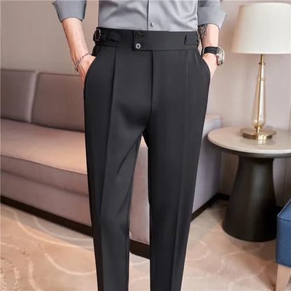 saferido British Style Simple High Waist Casual Pants Slim Solid Suit Trousers Pantalon De Travail Pour Homme Business Korte Homme 3XL