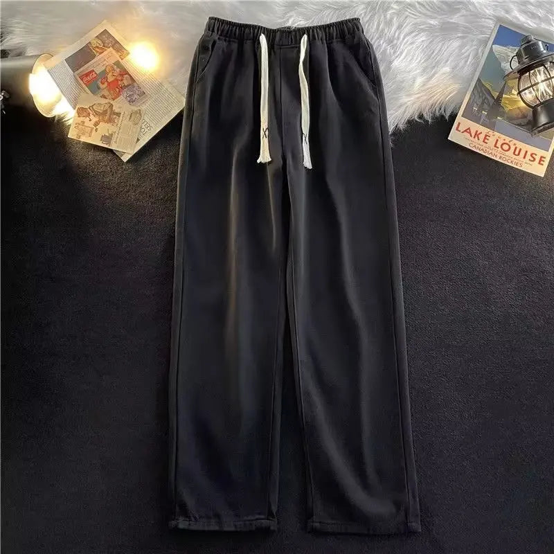 saferido Spring And Autumn Harajuku Hong Kong Style Simple Loose Trend Ins Versatile Casual Drawstring Straight Long Pants Jeans For Men