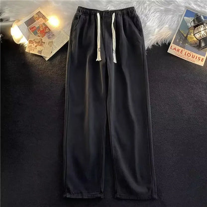 saferido Spring And Autumn Harajuku Hong Kong Style Simple Loose Trend Ins Versatile Casual Drawstring Straight Long Pants Jeans For Men