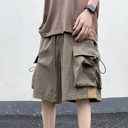 saferido Summer New Japanese Style Large Size Thin Shorts Men Loose Knee Cargo Shorts Hip Hop Streetwear Male Short Trousers
