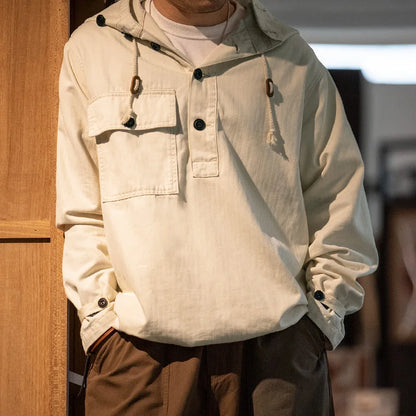 saferido American Retro Beige White Deck Suit Severe Weather Coat Charge Sweater Hoodie Men's Autumn