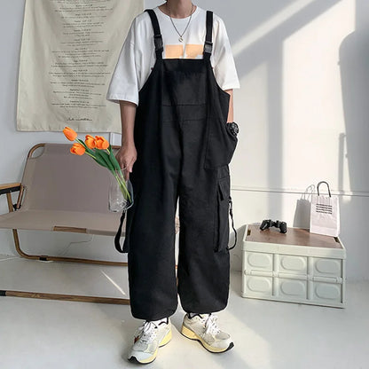 saferido Men Suspenders Jumpsuit Baggy Pants Summer Overalls Japanese Straps Casual Pockets Unisex Oversized Streetwear Male Y2K Clothes