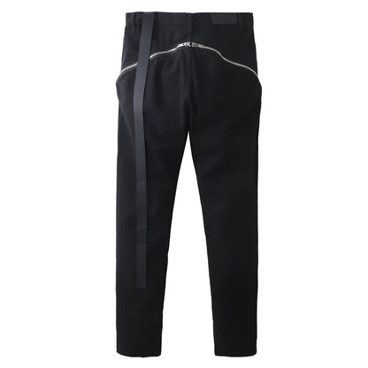 saferido Harajuku Sashes Zipper Decorate Vibe Style Black Cargo Pants for Men High Street Straight Casual Baggy Oversized Unisex Trousers