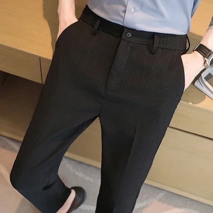 saferido Elastic Slim Men Suit Pants Spring High-quality Solid Color Full Length Pants Business Solid Color Casual Formal Trousers 29-38