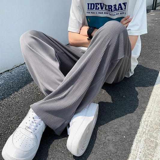 saferido Summer Pleated Pants Men Oversized Gray Black Casual Trousers Men Japanese Streetwear Loose Wide Leg Pants Mens Ice Silk Pants