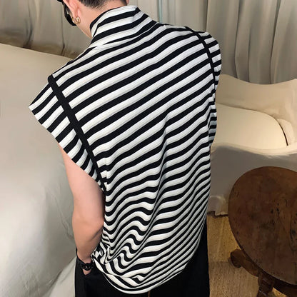 saferido Mens Japanese Striped Casual Vest 2024 New Genderless Fashion Youth Trend Versatile High Collar Sleeveless Tank Top Unisex