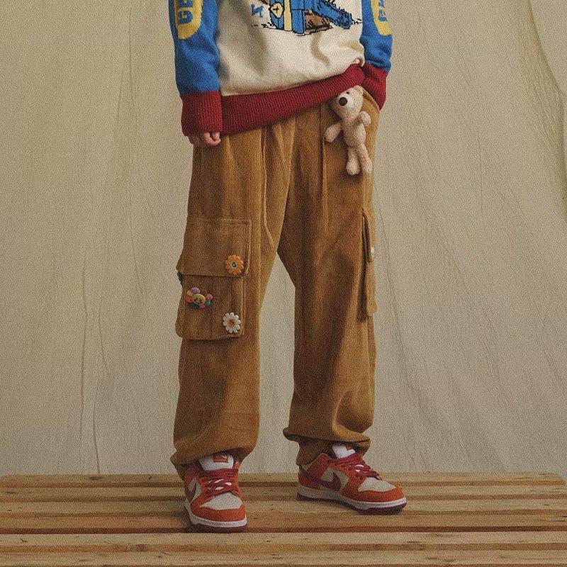 Corduroy Pants Wide Leg Pants for Men Cargo Trousers Male Vintage Pants Winter Warm Japanese Harajuku Fashion Hip Hop