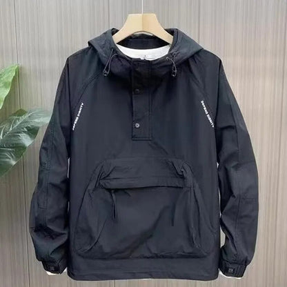 New Luxury Autumn Men's Jacket Korean Fashion Half-zip Fashion Hooded Outdoor Jacket Mens Spring Black Coat Pocket Sportswear