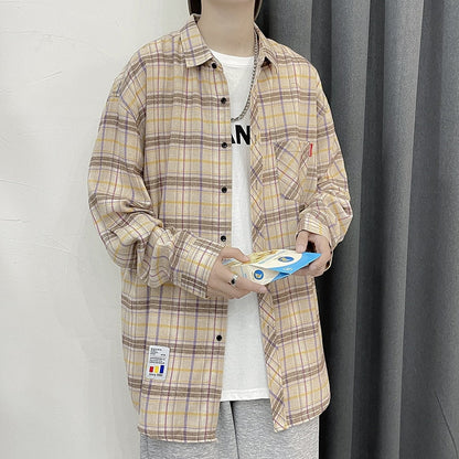 Spring New Oversize Retro Plaid Blouses Male High Quality Long Sleeve Cotton Plaid Shirts Hip Hop Flannel Checked Shirts Men