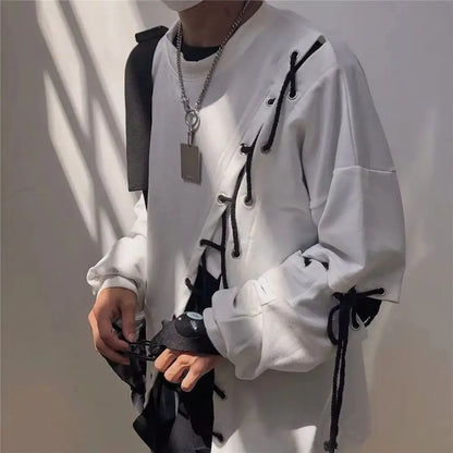 saferido 2024 New Mans Japanese Fashion Men's Street Style Lace Hoodie Punk Loose Fit Pullover Designer Colorful Hip Hop Sweatshirts