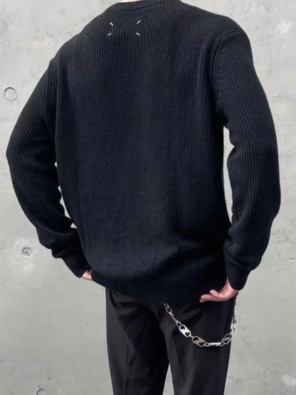 Men's Luxury Knitwear Sweater Loose High Quality Long Sleeve O-neck Knit Pullover Black Casual Y2k All-match Popular Jumper
