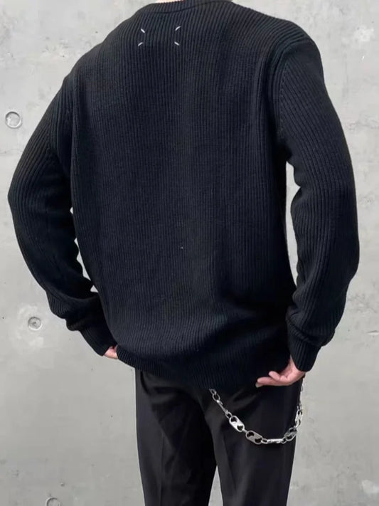 Men's Luxury Knitwear Sweater Loose High Quality Long Sleeve O-neck Knit Pullover Black Casual Y2k All-match Popular Jumper