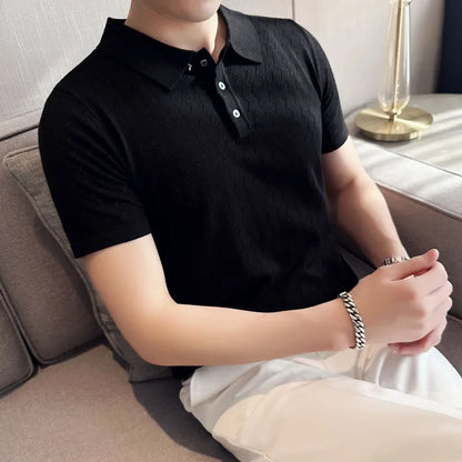 saferido British Style Men's Summer Casual Short-sleeved POLO Shirt/Male Slim Fit High Quality Wavy Striped Knitted Polo Shirt S-3XL