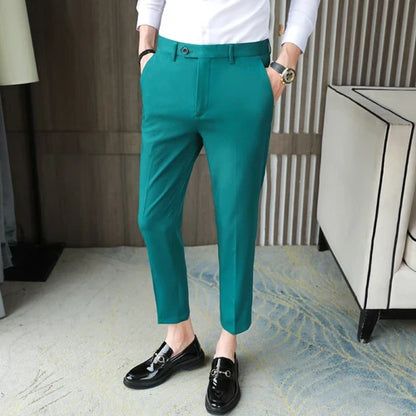 saferido New High-quality British Style Business Casual Slim Suit Trousers Men's Small Feet Nine-point Pants Solid Color All-match 29-36