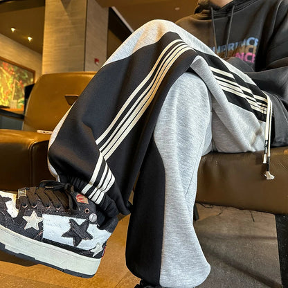 saferido Baggy Casual Side Stripe Men Sweatpants Thicken Warm Korean Style Patchwork Color Clash Sports Pants Harajuku Man Trousers